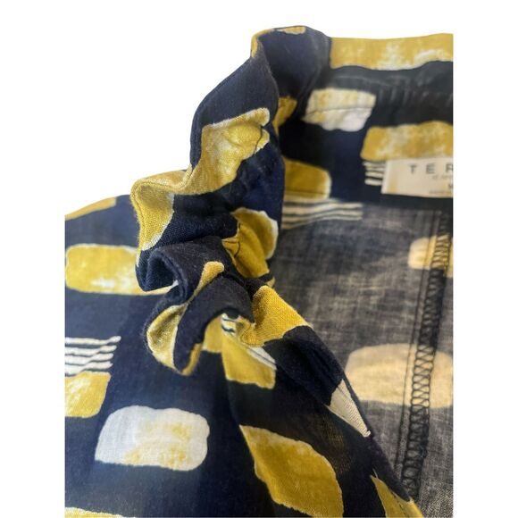 Terra SJ Apparel blouse navy & green bendable collar sz Medium - Picture 6 of 7